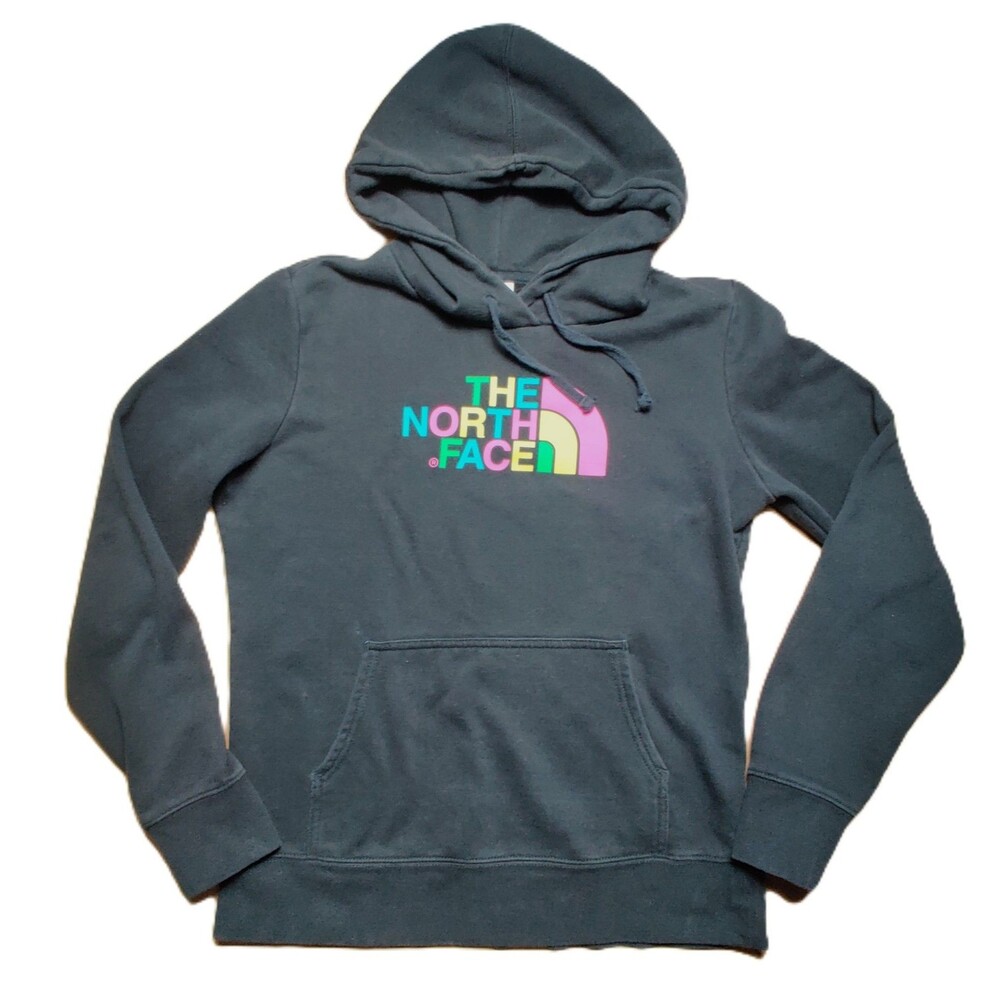 The North Face Womens Hoodie M Medium Dark Grey Logo Fleece Hooded Sweatshirt